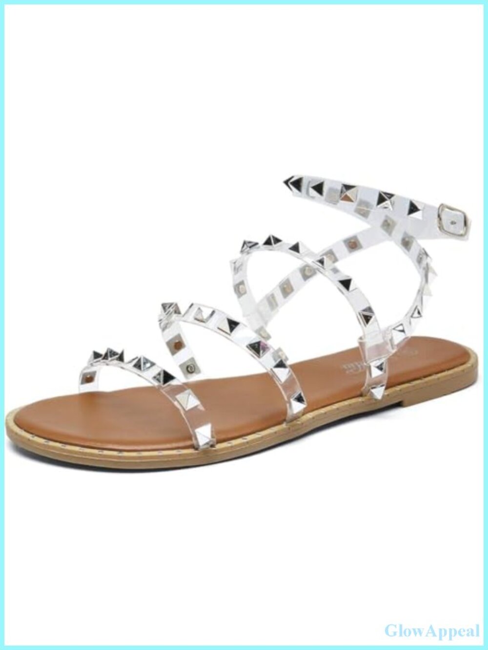 Women's Flat Gladiator Sandals Strappy Studded Ankle Strap Faux Leather